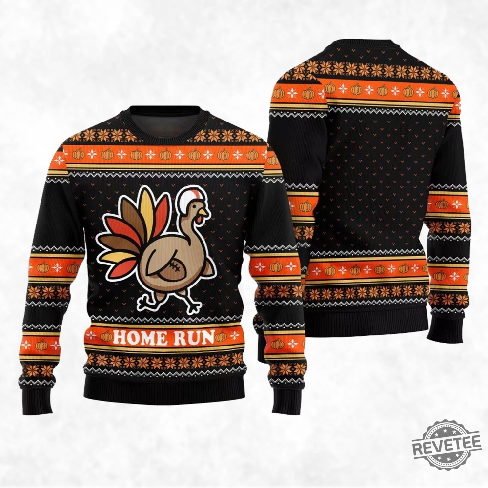 Funny Turkey Home Run Ugly Christmas Sweater