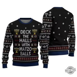 Deck The Halls With Matzo Balls Ugly Hanukkah Sweater Deck The Halls With Matzo Balls Ugly Christmas Sweater revetee 2