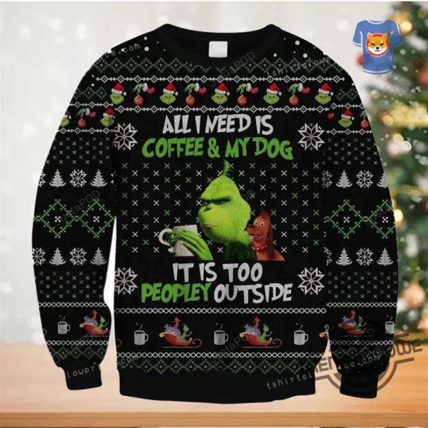 Party Coffee Dogs And Escaping People Grinch Ugly Sweater trendingnowe 1