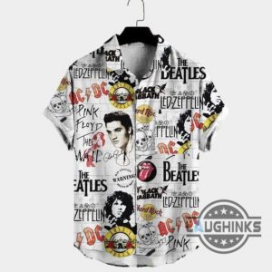 elvis presley hawaiian shirt with the beatles led zeppelin ac dc pink floyd rock and roll hippie aloha summer beach button up shirts laughinks 1