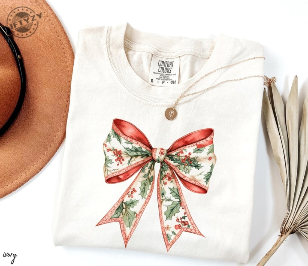 Toile Bow Christmas Shirt Toile Christmas Sweatshirt Coquette Christmas Hoodie Christmas Bow Tee