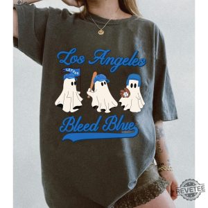 Bleed Blue Ghost Shirt Dodgers Shirt Dodger Shirt Los Angeles Baseball Blue Team Spooky Shirt Spooky Season revetee 4