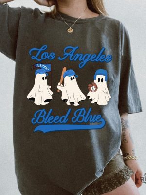 Bleed Blue Ghost Shirt Dodgers Shirt Dodger Shirt Los Angeles Baseball Blue Team Spooky Shirt Spooky Season revetee 4