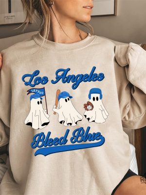 Bleed Blue Ghost Shirt Dodgers Shirt Dodger Shirt Los Angeles Baseball Blue Team Spooky Shirt Spooky Season revetee 5