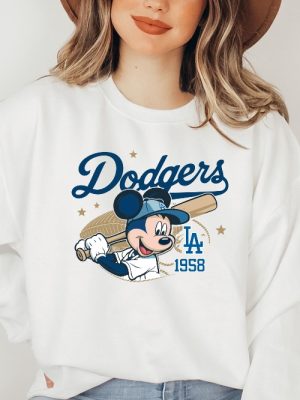 Mickey Mouse Dodgers 1958 Baseball Shirt Mickey Baseball Shirt Disney Sport Sweatshirt Dodgers Baseball Shirt revetee 2