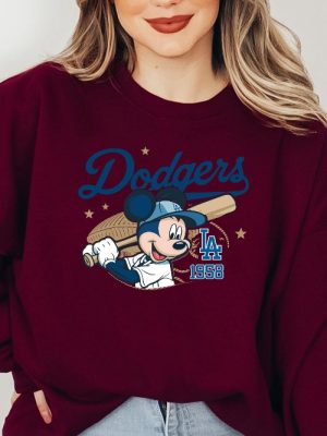 Mickey Mouse Dodgers 1958 Baseball Shirt Mickey Baseball Shirt Disney Sport Sweatshirt Dodgers Baseball Shirt revetee 3