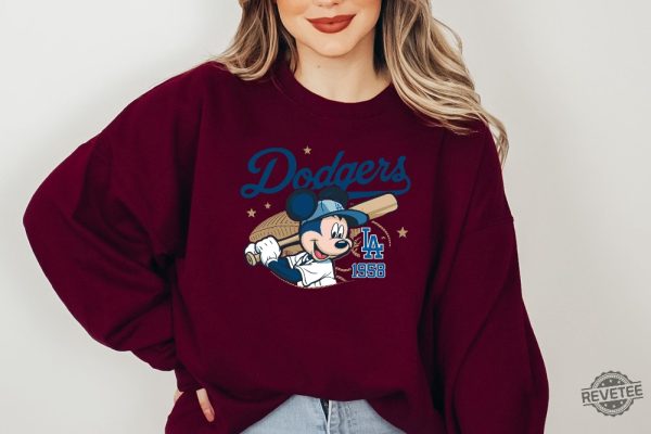 Mickey Mouse Dodgers 1958 Baseball Shirt Mickey Baseball Shirt Disney Sport Sweatshirt Dodgers Baseball Shirt revetee 3