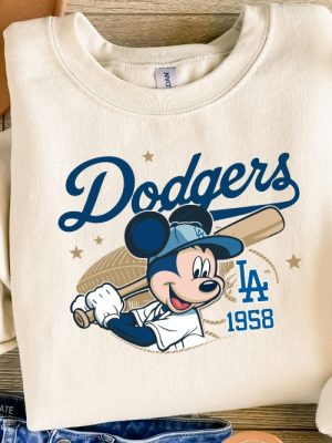 Mickey Mouse Dodgers 1958 Baseball Shirt Mickey Baseball Shirt Disney Sport Sweatshirt Dodgers Baseball Shirt revetee 4