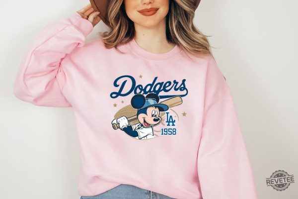 Mickey Mouse Dodgers 1958 Baseball Shirt Mickey Baseball Shirt Disney Sport Sweatshirt Dodgers Baseball Shirt revetee 6