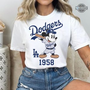 mickey mouse la dodgers 1958 baseball shirt disney sport los angeles dodgers baseball shirt laughinks 3