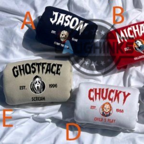 horror movie embroidery designs embroidered ghostface chucky scream freddy michael myers sweatshirt t shirt hoodie laughinks 1