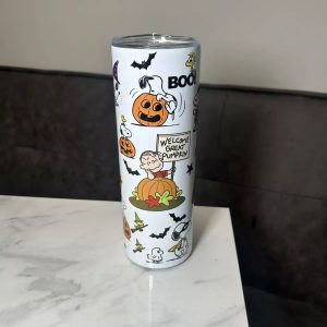 snoopy halloween skinny tumbler spooky fall peanuts snoopy charlie brown the great pumpkin 20oz 30oz stainless steel tumbler laughinks 1