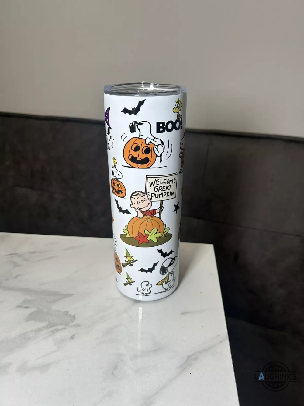 snoopy halloween skinny tumbler spooky fall peanuts snoopy charlie brown the great pumpkin 20oz 30oz stainless steel tumbler laughinks 1