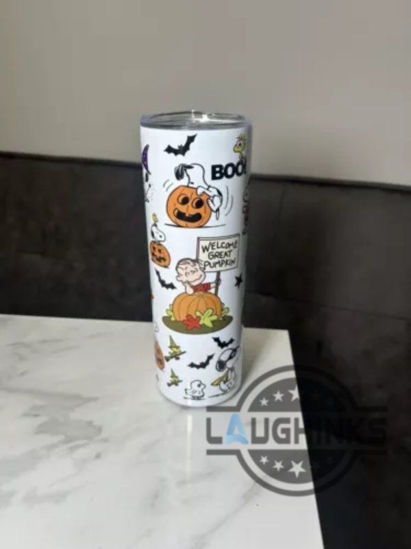 snoopy halloween skinny tumbler spooky fall peanuts snoopy charlie brown the great pumpkin 20oz 30oz stainless steel tumbler laughinks 4