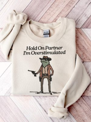 Hold On Im Overstimulated Shirt Western Frog Shirt Cute Animal Shirt Funny Frog Shirt Hoodie Sweatshirt revetee 4