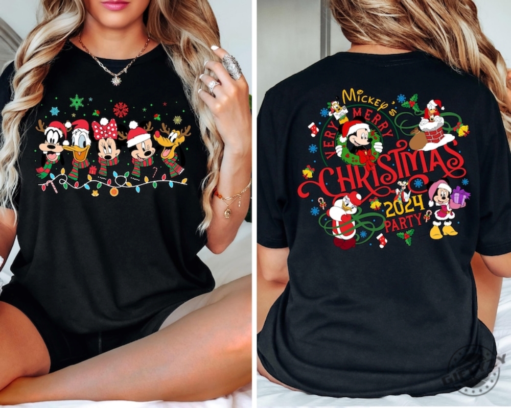 Mickeys Very Merry Christmas Party 2024 Shirt Disney Santa Mickey And Friends Group Christmas Lights Sweatshirt Disneyland Xmas Tee giftyzy 1