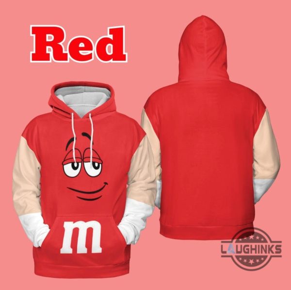 m and m chocolate candy costume hoodie t shirt sweatshirt funny family halloween cosplay yellow brown blue red orange laughinks 3