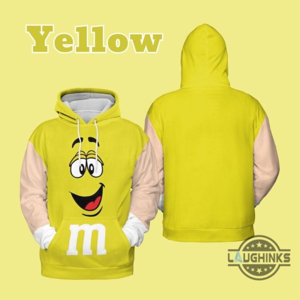 m and m chocolate candy costume hoodie t shirt sweatshirt funny family halloween cosplay yellow brown blue red orange laughinks 4