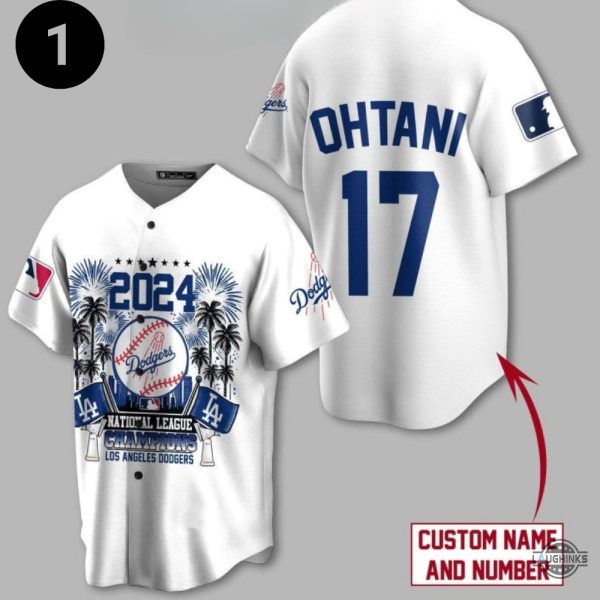 los angeles dodgers shohei ohtani baseball jersey custom 2024 national league champions shirt laughinks 1