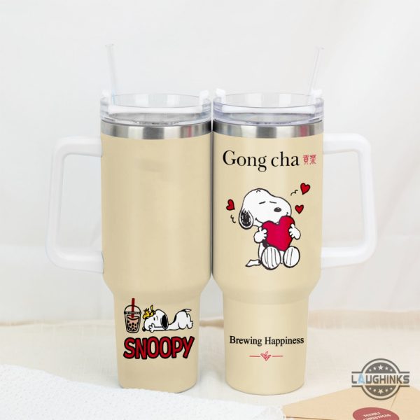 gong cha snoopy tumbler replica snoopy hugging heart tumblers the peanut stanley cup dupe laughinks 2