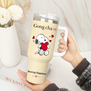 gong cha snoopy tumbler replica snoopy hugging heart tumblers the peanut stanley cup dupe laughinks 4