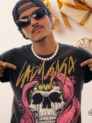 Bruno Mars Wearing A Lady Gaga Shirt Bruno Mars Lady Gaga Born This Way Skull Shirt Hoodie Sweatshirt Collapse Hint Die With A Smile Shirt revetee 4