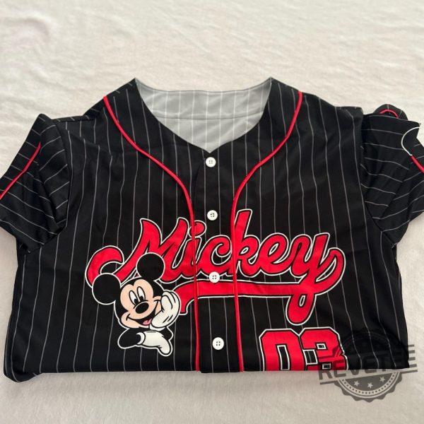 Personalize Disney Mickey Mouse Cute Striped Black Custom Disneyland Jersey Mickey Mouse Jersey Shirt Mickey Mouse Baseball Shirt revetee 1