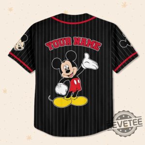 Personalize Disney Mickey Mouse Cute Striped Black Custom Disneyland Jersey Mickey Mouse Jersey Shirt Mickey Mouse Baseball Shirt revetee 2