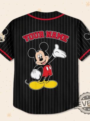 Personalize Disney Mickey Mouse Cute Striped Black Custom Disneyland Jersey Mickey Mouse Jersey Shirt Mickey Mouse Baseball Shirt revetee 2