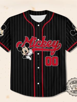 Personalize Disney Mickey Mouse Cute Striped Black Custom Disneyland Jersey Mickey Mouse Jersey Shirt Mickey Mouse Baseball Shirt revetee 3