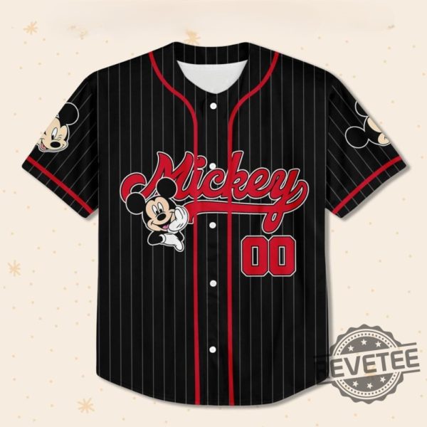 Personalize Disney Mickey Mouse Cute Striped Black Custom Disneyland Jersey Mickey Mouse Jersey Shirt Mickey Mouse Baseball Shirt revetee 3