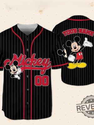 Personalize Disney Mickey Mouse Cute Striped Black Custom Disneyland Jersey Mickey Mouse Jersey Shirt Mickey Mouse Baseball Shirt revetee 4