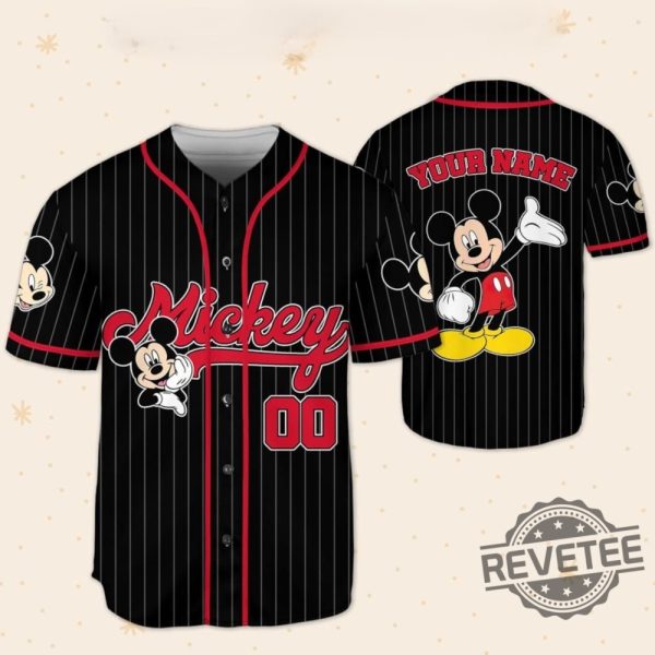 Personalize Disney Mickey Mouse Cute Striped Black Custom Disneyland Jersey Mickey Mouse Jersey Shirt Mickey Mouse Baseball Shirt revetee 4