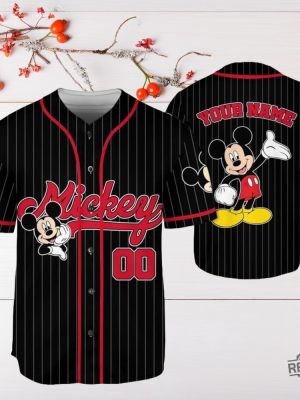 Personalize Disney Mickey Mouse Cute Striped Black Custom Disneyland Jersey Mickey Mouse Jersey Shirt Mickey Mouse Baseball Shirt revetee 5