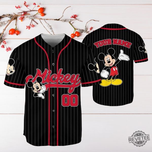 Personalize Disney Mickey Mouse Cute Striped Black Custom Disneyland Jersey Mickey Mouse Jersey Shirt Mickey Mouse Baseball Shirt revetee 5