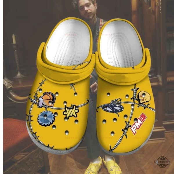 post malone crocs 2024 rapper concert tour yellow clog shoes