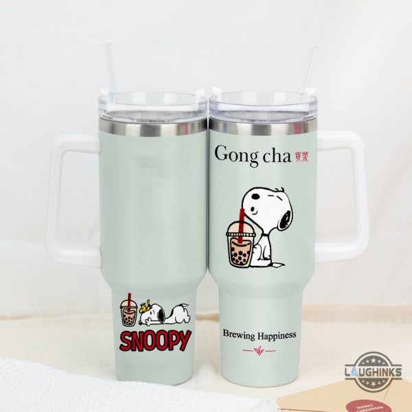 gong cha snoopy tumbler replica snoopy drinking milk tea tumblers the peanut stanley cup dupe laughinks 3