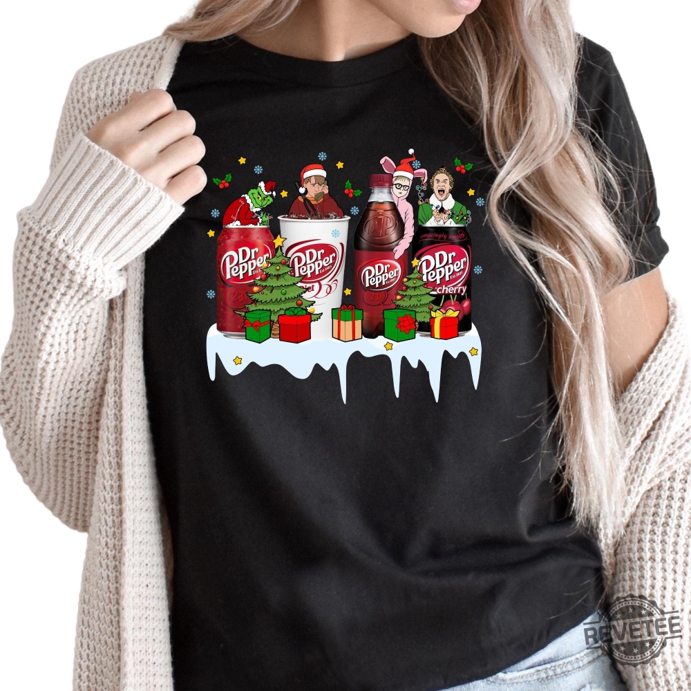 Dr Pepper Christmas Kevin Ralphie Elf Grinch Shirt Christmas Movie Shirt Christmas Home Alone Movie Shirt Xmas Characters Tee Hoodie Sweatshirt revetee 1