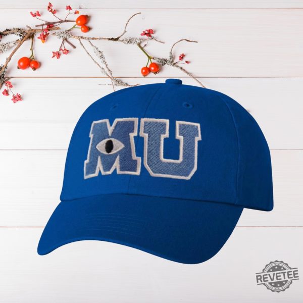 Monsters University Mu Hat Mike Halloween Costume Embroidered Logo Royal Blue Cap Monster University Hat Mike Wazowski Eye Hat revetee 2