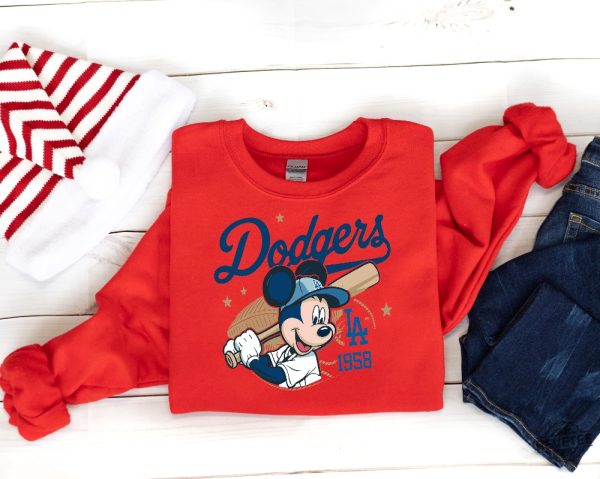 Mickey Mouse Dodgers 1958 Baseball Shirts Mickey Baseball Shirt Disney Sport Sweatshirt Dodgers Baseball Hoodie Disney Mickey Dodgers revetee 3