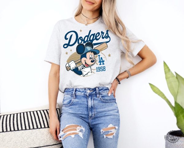 Mickey Mouse Dodgers 1958 Baseball Shirts Mickey Baseball Shirt Disney Sport Sweatshirt Dodgers Baseball Hoodie Disney Mickey Dodgers revetee 4