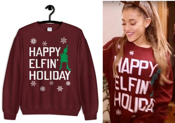 Happy Elfins Holiday Sweatshirt Ariana Grande Tell Me Santa Sweater Ariana Grande Christmas Dress Ariana Grande Shirt Hoodie Sweatshirt revetee 1