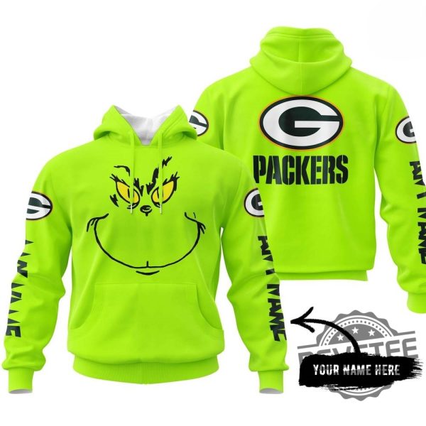 Grinch Green Bay 3D All Over Printed 3D Hoodie Shirt Sweatshirt Green Bay Packers X Grinch Face Custom Name Special Design Hoodie revetee 1