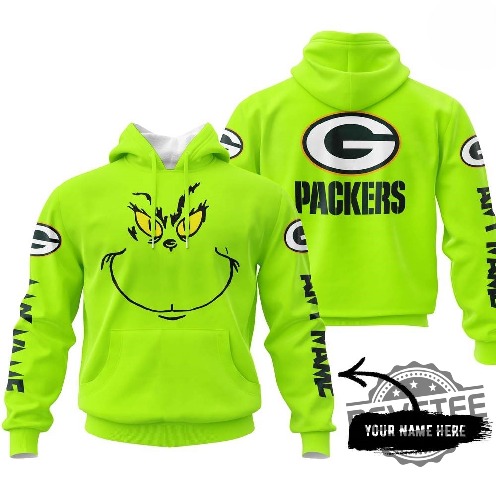 Grinch Green Bay 3D All Over Printed 3D Hoodie Shirt Sweatshirt Green Bay Packers X Grinch Face Custom Name Special Design Hoodie