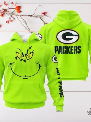 Grinch Green Bay 3D All Over Printed 3D Hoodie Shirt Sweatshirt Green Bay Packers X Grinch Face Custom Name Special Design Hoodie revetee 2