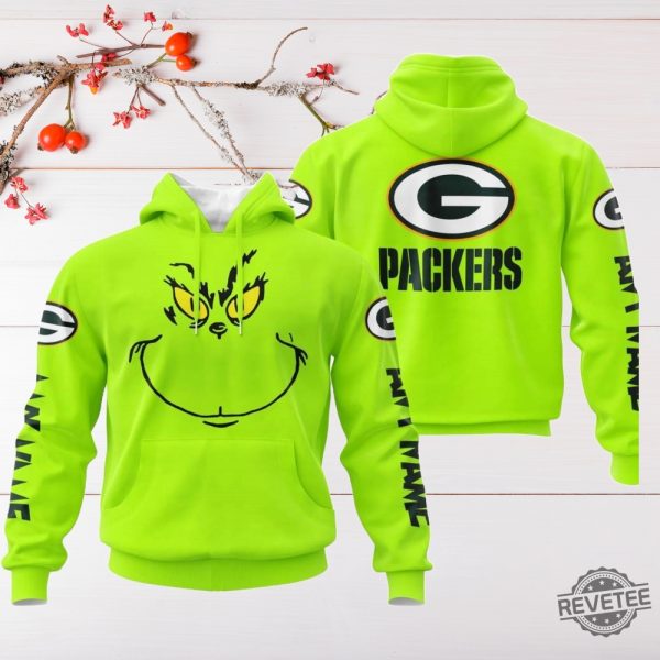 Grinch Green Bay 3D All Over Printed 3D Hoodie Shirt Sweatshirt Green Bay Packers X Grinch Face Custom Name Special Design Hoodie revetee 2