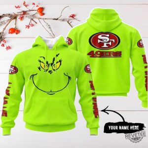 Grinch 49Ers 3D All Over Printed Shirt Hoodie Sweatshirt San Francisco 49Ers Grinch Custom Name Hoodie Unisex Neon Green Color revetee 2