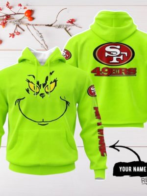 Grinch 49Ers 3D All Over Printed Shirt Hoodie Sweatshirt San Francisco 49Ers Grinch Custom Name Hoodie Unisex Neon Green Color revetee 2