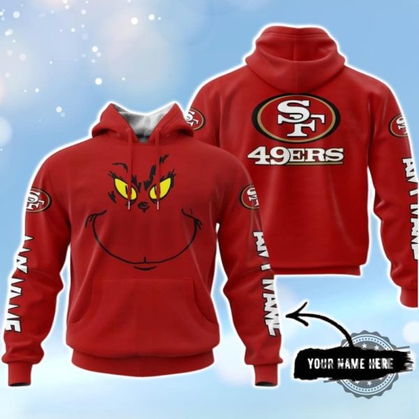 Grinch 49Ers 3D All Over Printed Shirt Hoodie Sweatshirt Unique San Francisco 49Ers Grinch Custom Name Hoodie Unisex For Men Women revetee 1