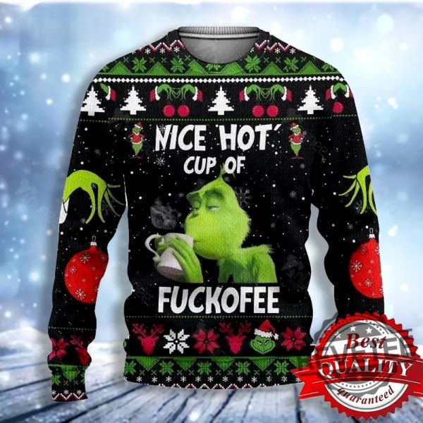 The Grinch Nice Cup Of Christmas Holiday Ugly Christmas Sweater Ugly Sweatshirt revetee 1